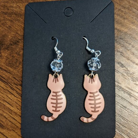 Brown Tabby Sterling 925 Silver Drop Earrings - Picture 3 of 13